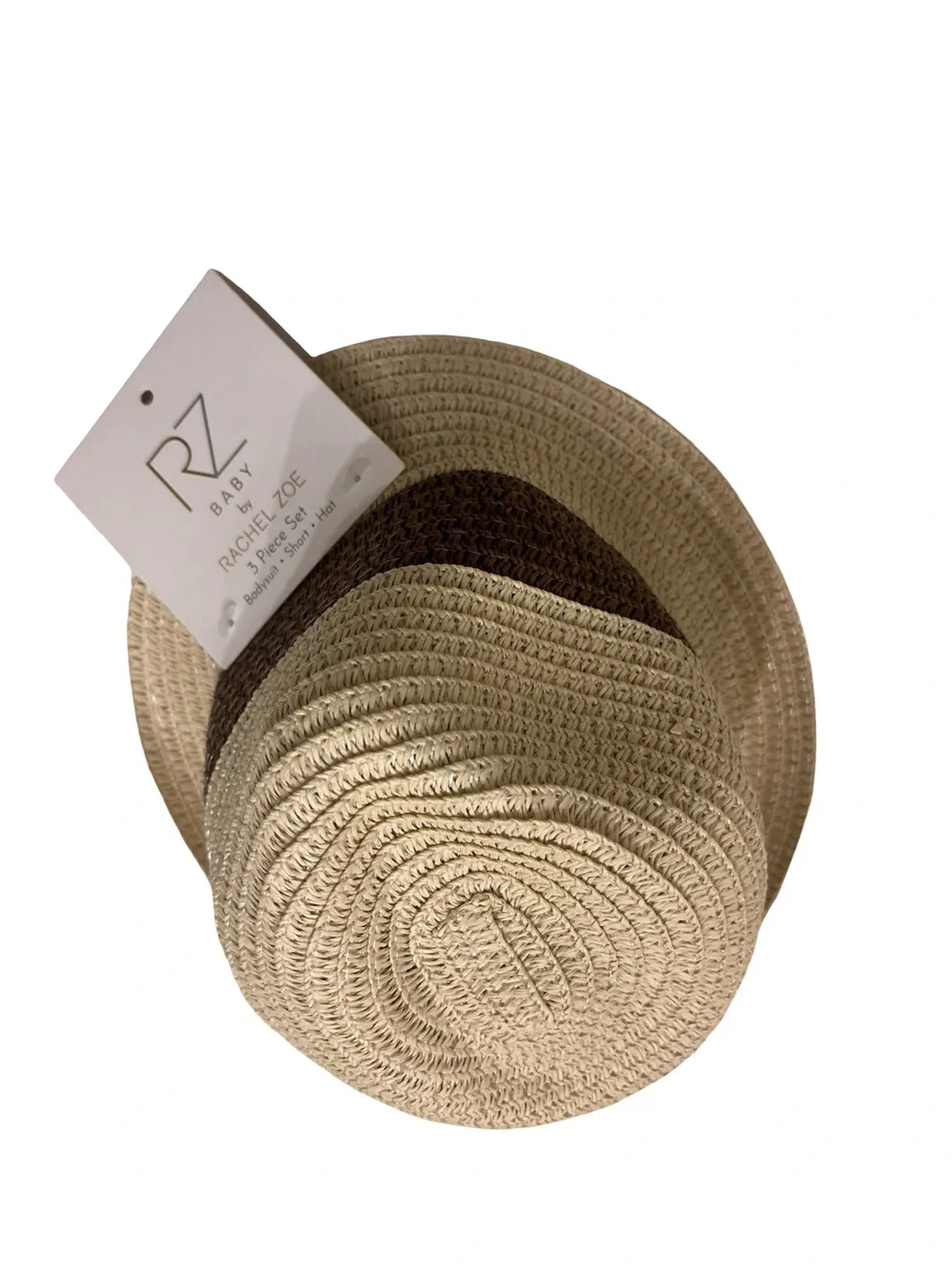 Rachel Zoe Unisex Stylish Beige Toddler Fedora Straw Sun Hat with Brown Trim